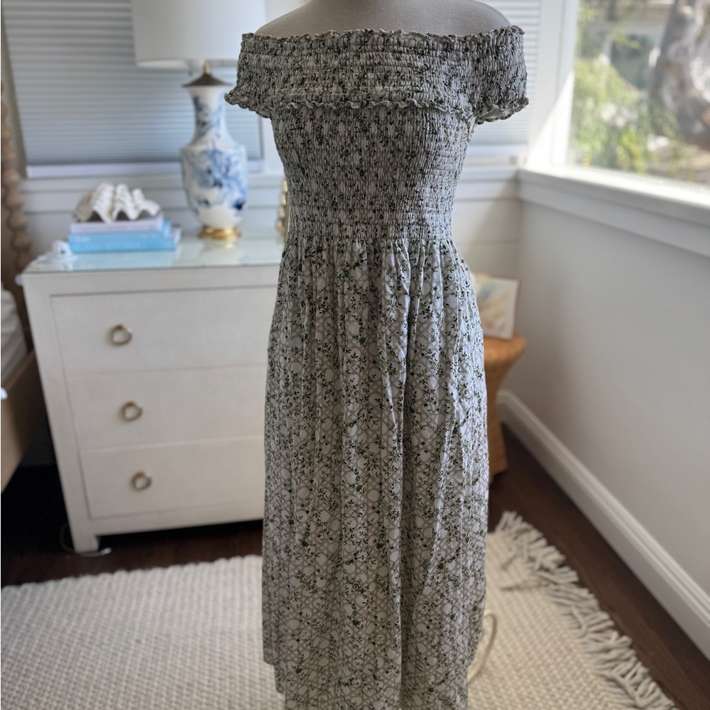 Hill House Home The Marguerite Sand Basketweave Vine Smocked Maxi